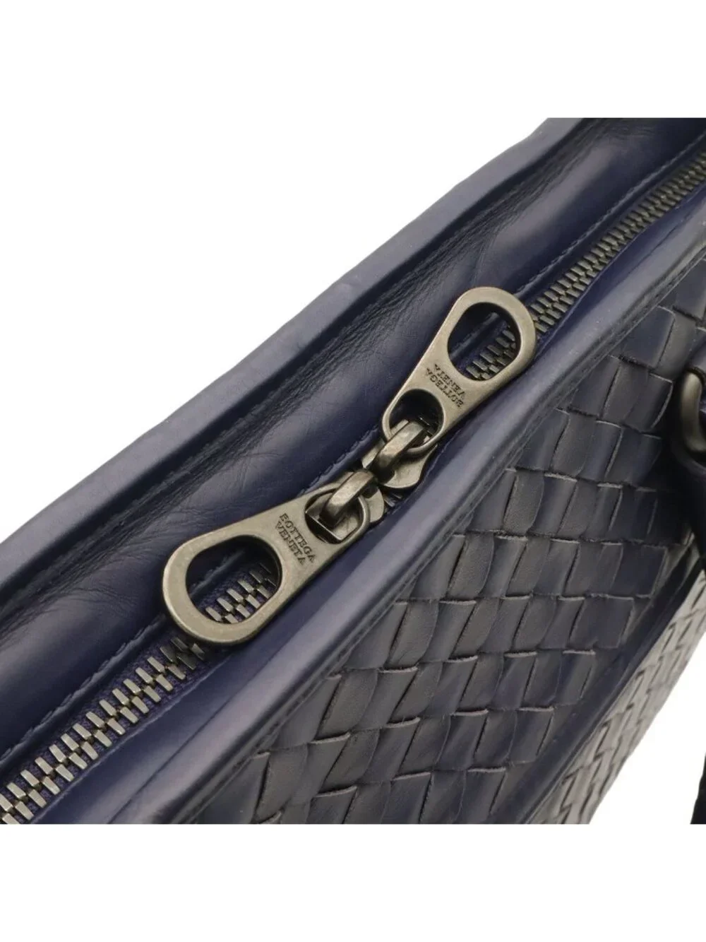Bottega Veneta Intrecciato Business Document Purse Briefcase Leather Navy Blue